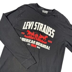Levi‎ Strauss Mens Medium Black Long Sleeve T Shirt Graphic Print